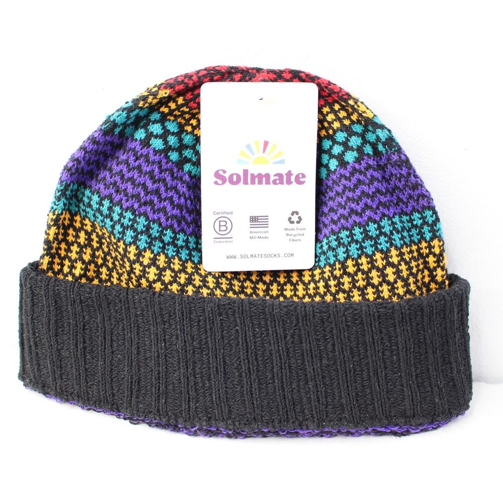 Solmate Socks Beanie Hat Hippie Upcycled USA One Size Nordic Fair Isle Jacquard
